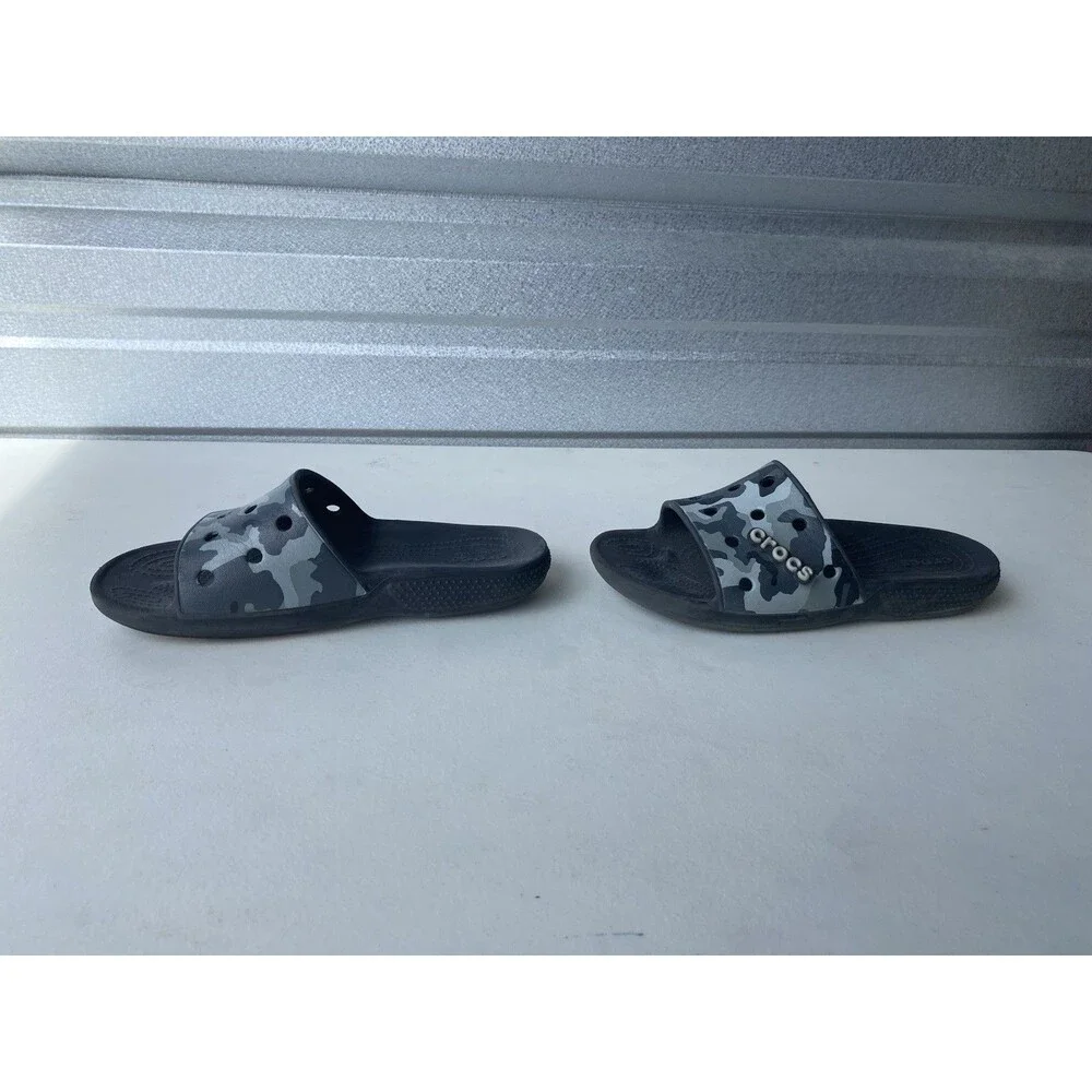 Crocs Classic Camo Slides Black Grey Men 5 Women 7 Camouflage Sandal